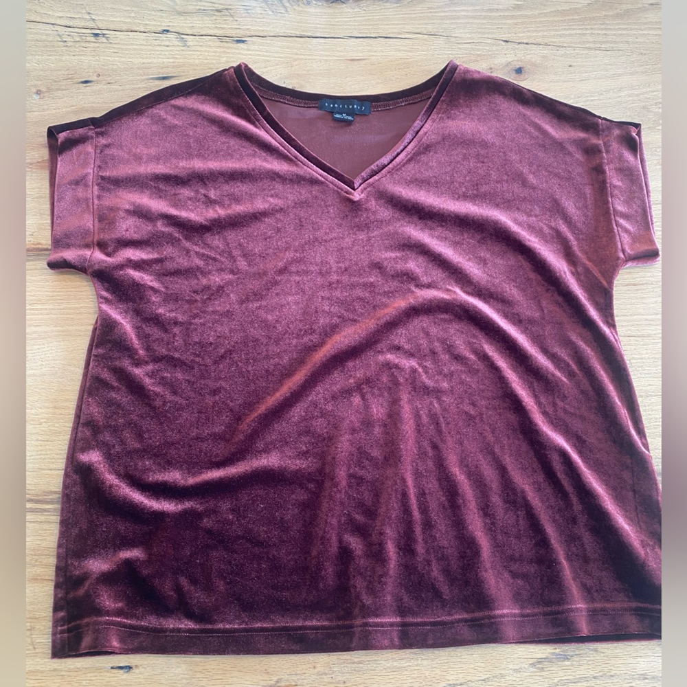 Sanctuary Velvet V-Neck Top in Deep Burgundy Women’s Medium